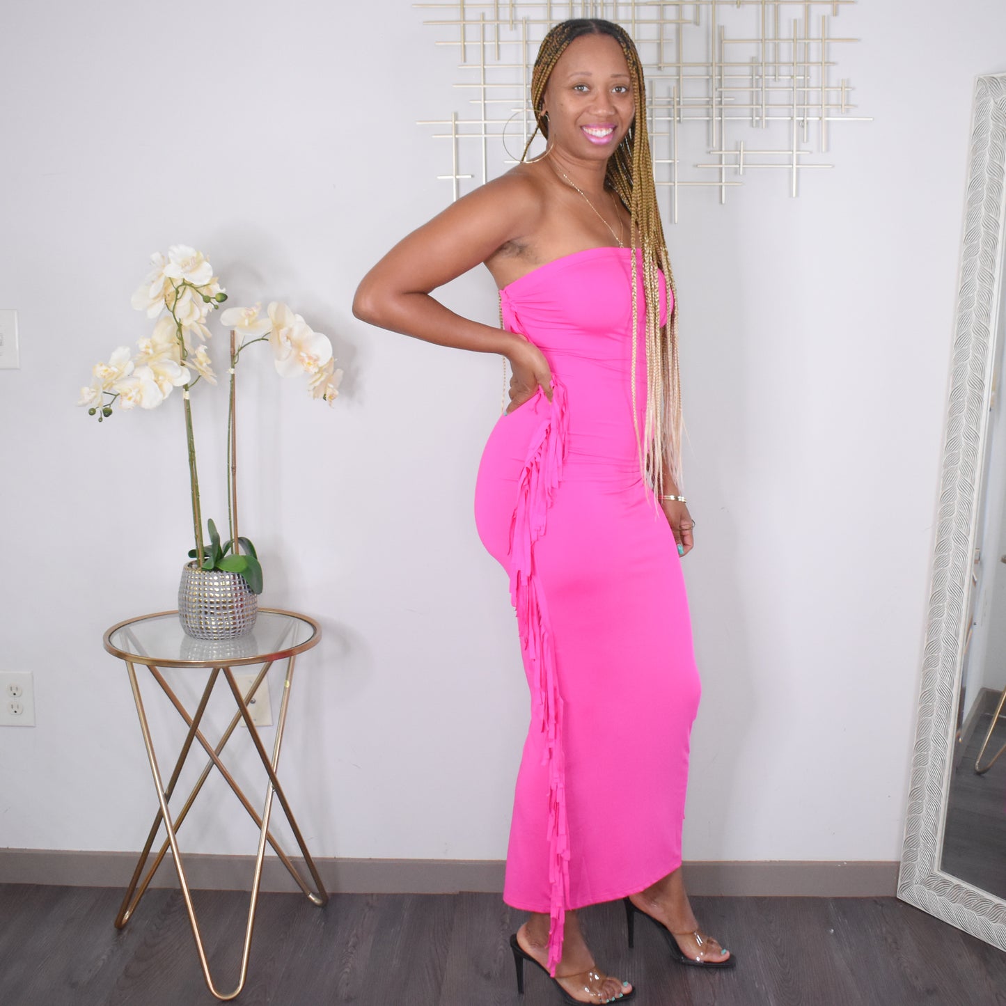 Best Fringe Forever | Fringe Bodycon Dress - Pink