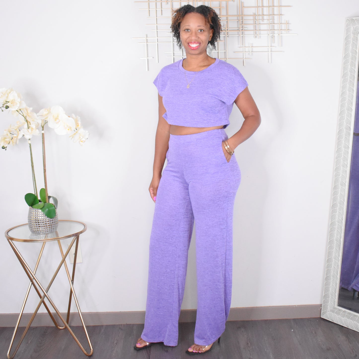Finding Comfort | Crop Top & Wide Leg Pant Set -Lavender