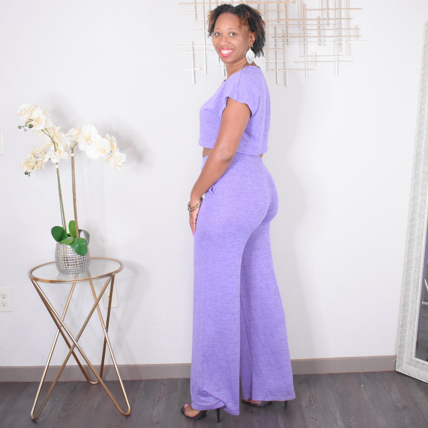 Finding Comfort | Crop Top & Wide Leg Pant Set -Lavender
