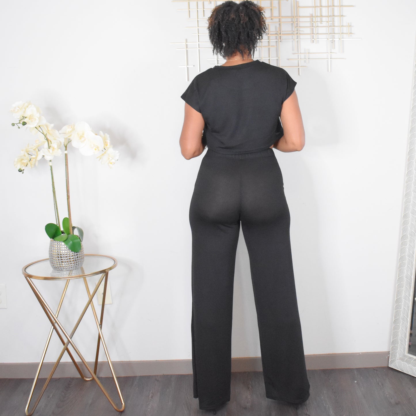 Finding Comfort | Crop Top & Wide Leg Pant Set - Black