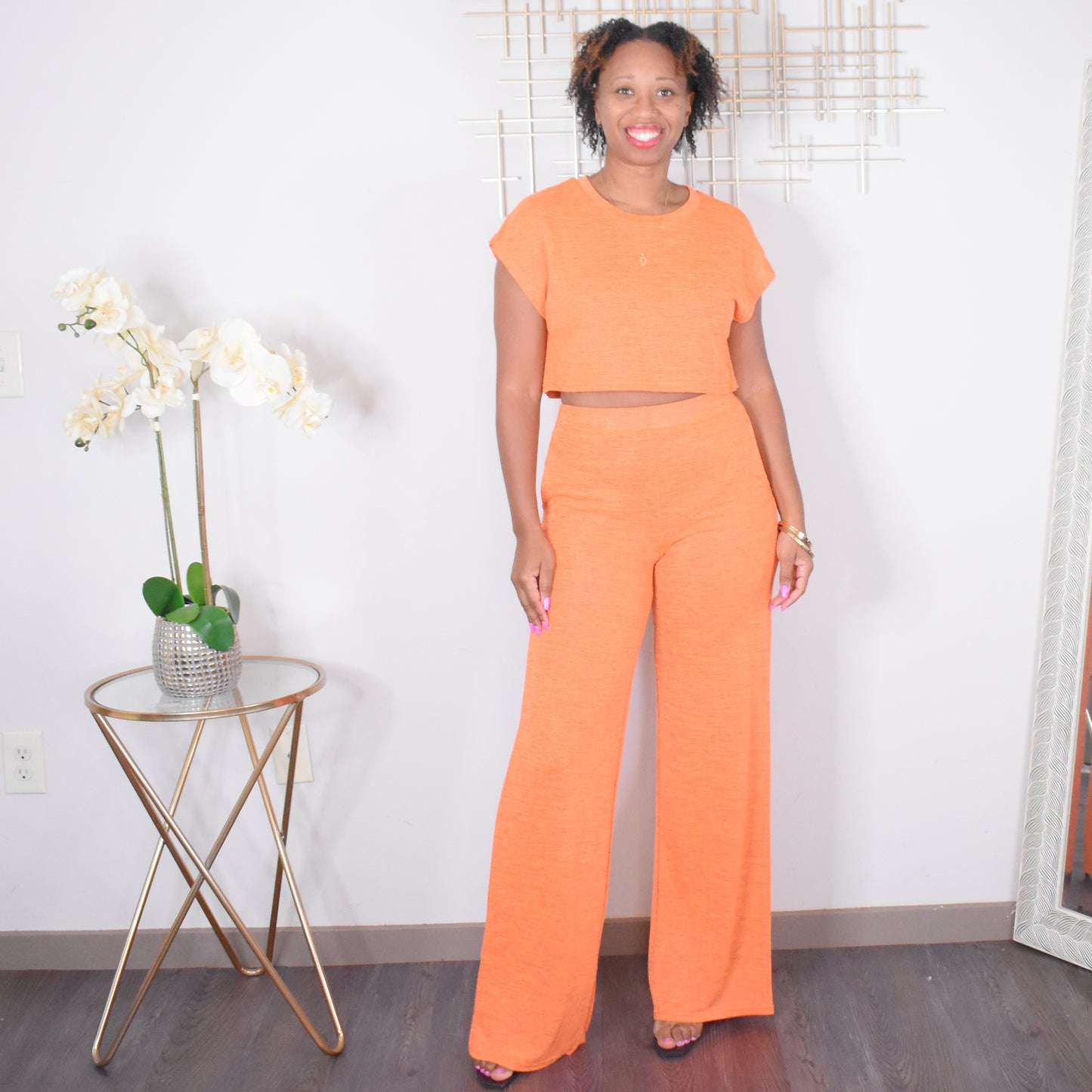 Finding Comfort | Crop Top & Wide Leg Pant Set -Orange