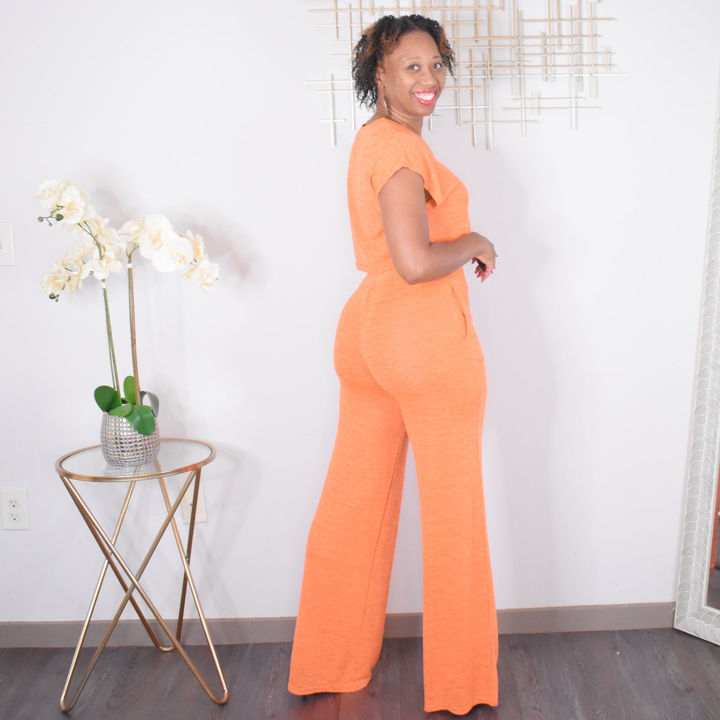 Finding Comfort | Crop Top & Wide Leg Pant Set -Orange