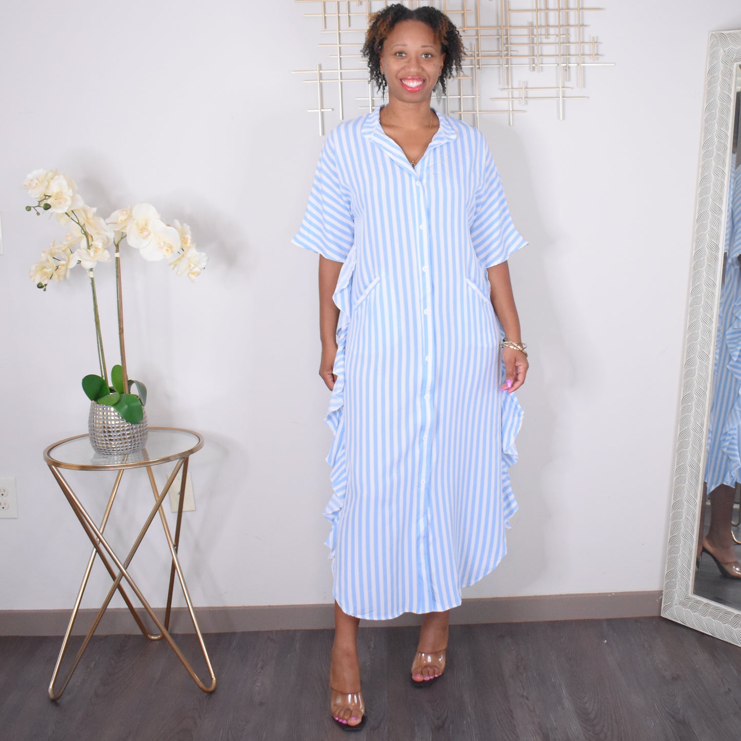 Ruffled Moments | Striped Button Down Shirt Dress