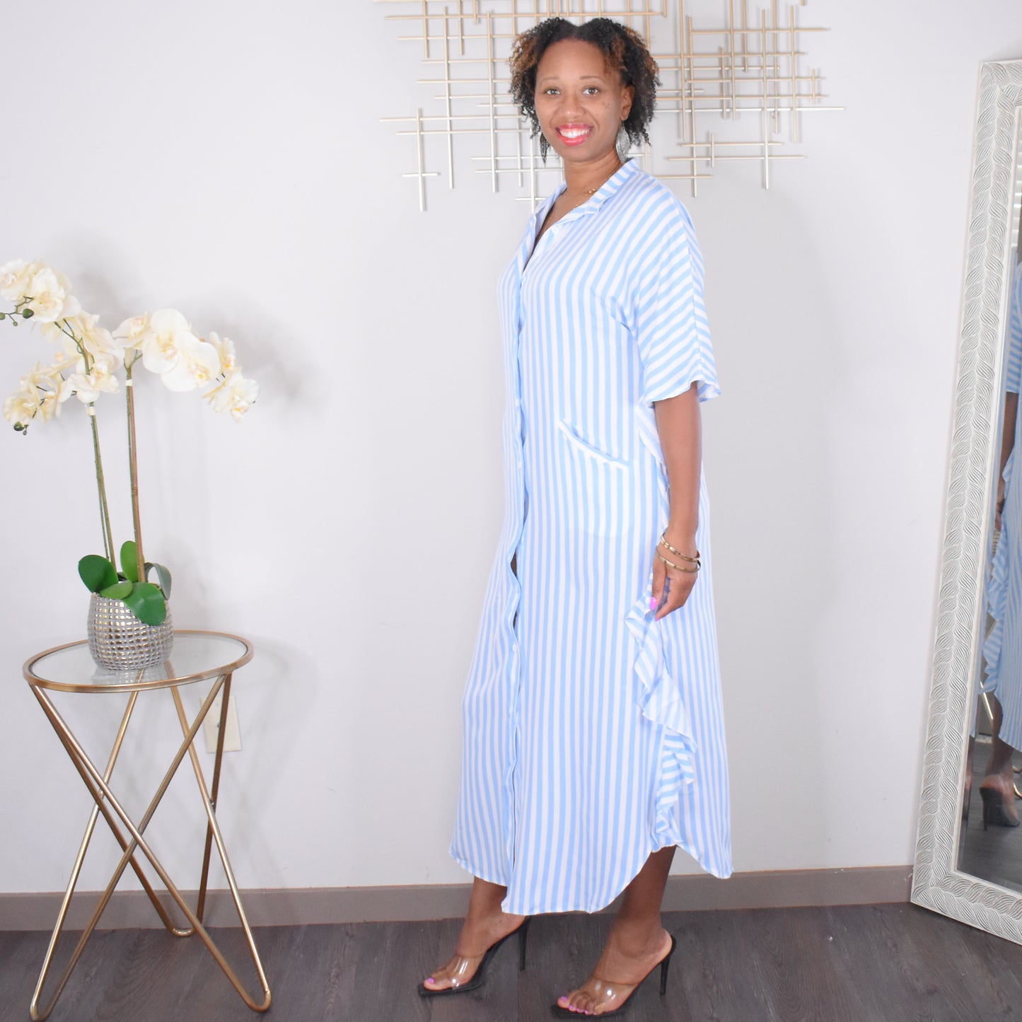 Ruffled Moments | Striped Button Down Shirt Dress