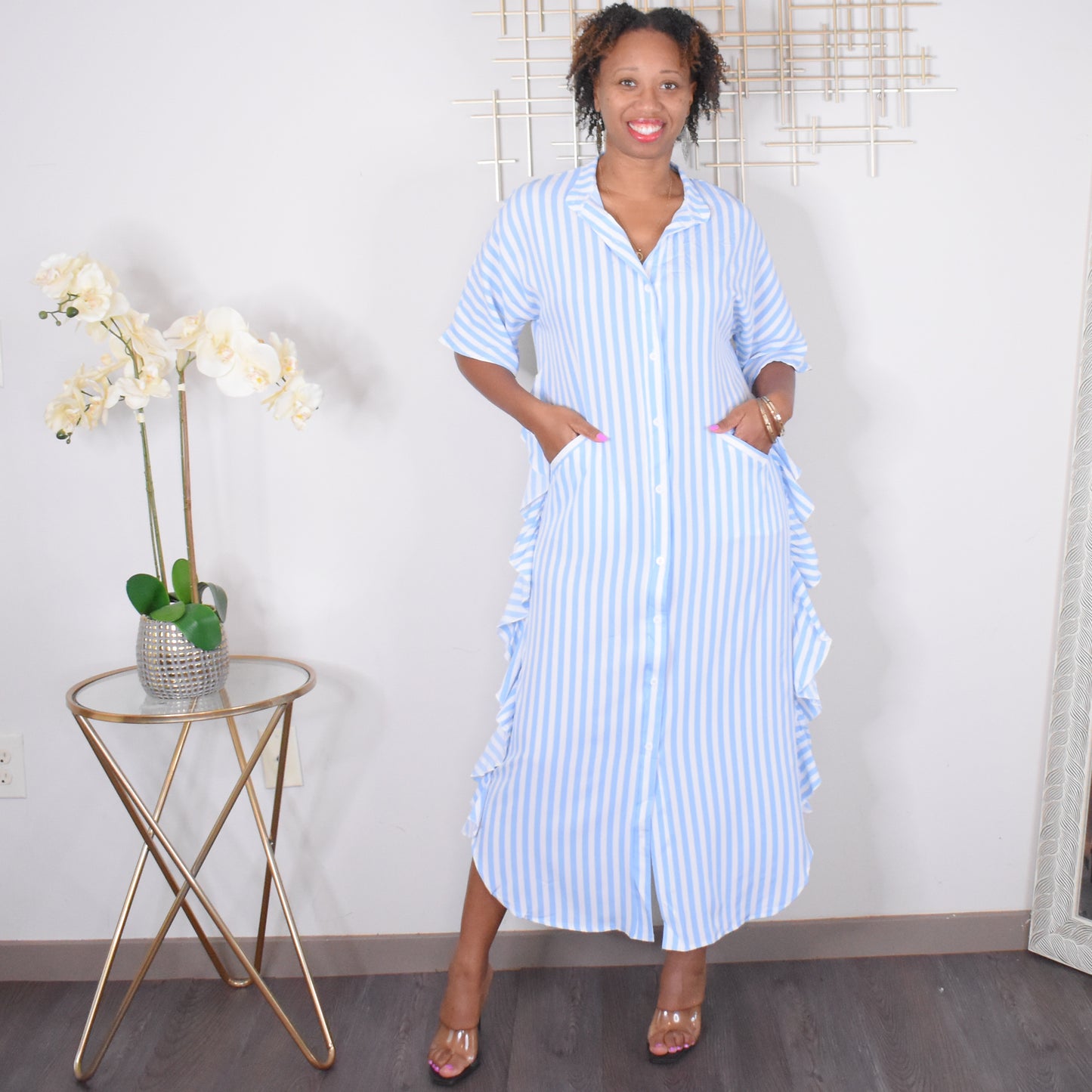 Ruffled Moments | Striped Button Down Shirt Dress