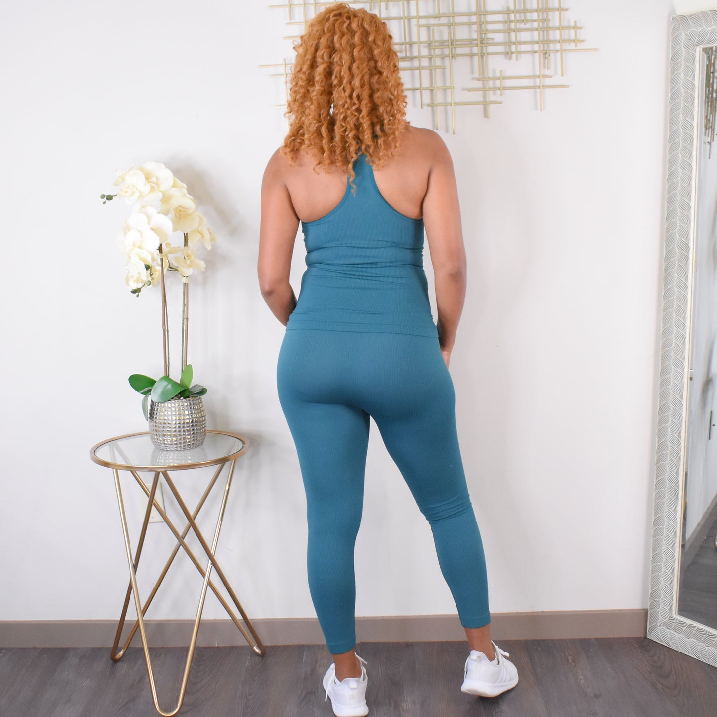 Totally Ribbed  | Seamless Tank Top and Legging Set - Teal Green