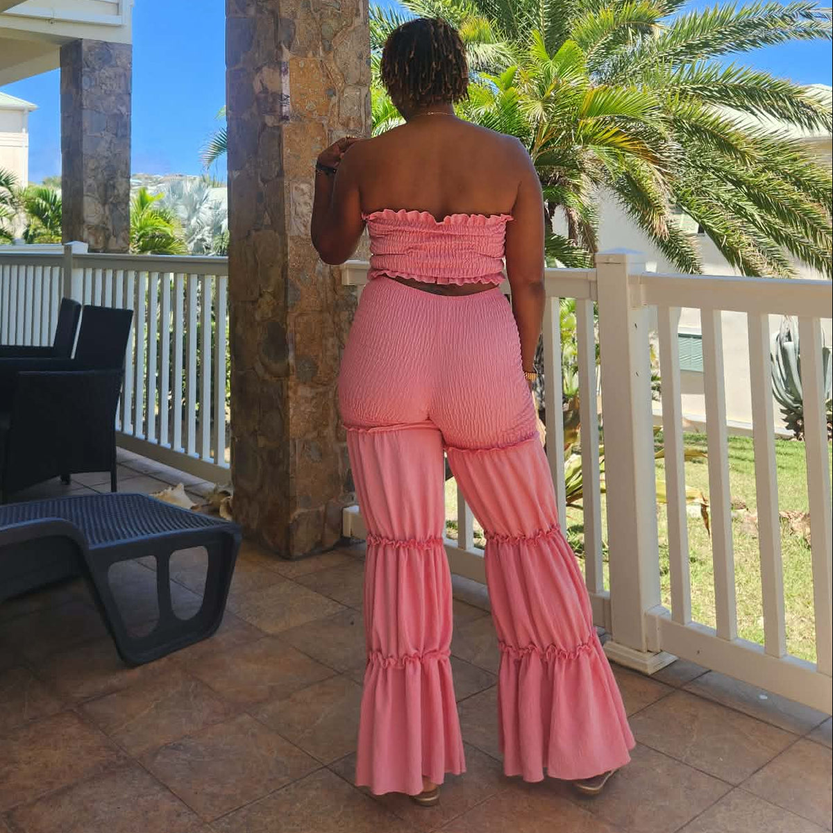 Ruffle Me Up | Smocked Tube Top & Ruffle Pants Set - Pink