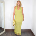 On the Fringe | Knitted Halter Maxi Dress - Avocado