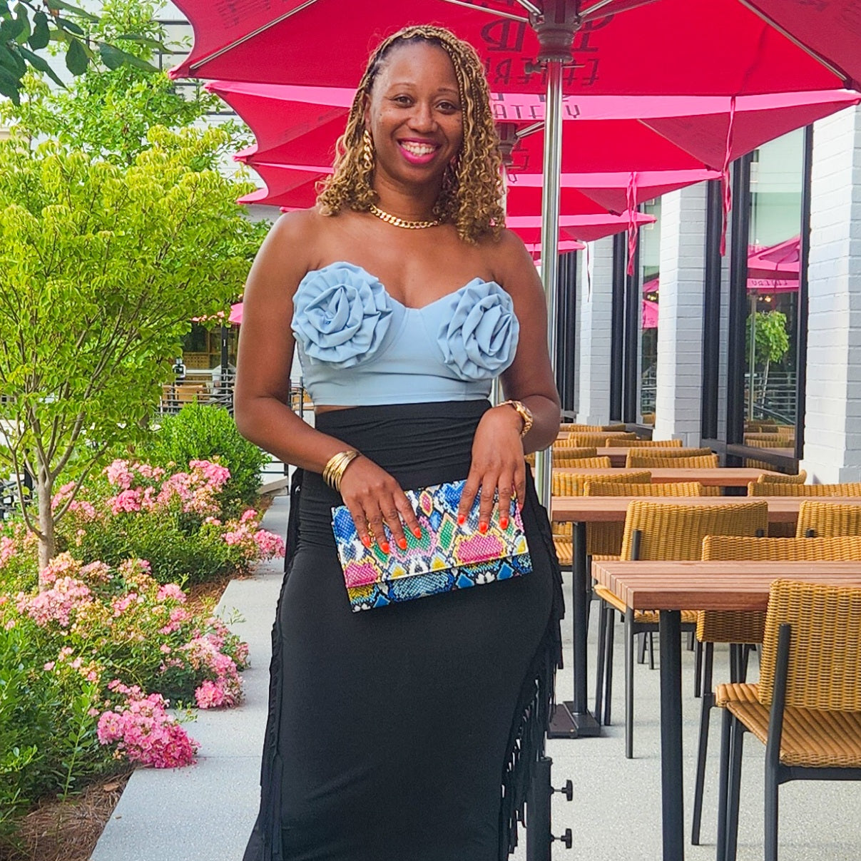 Flower Me | Rosette Bustier Crop Top - Blue