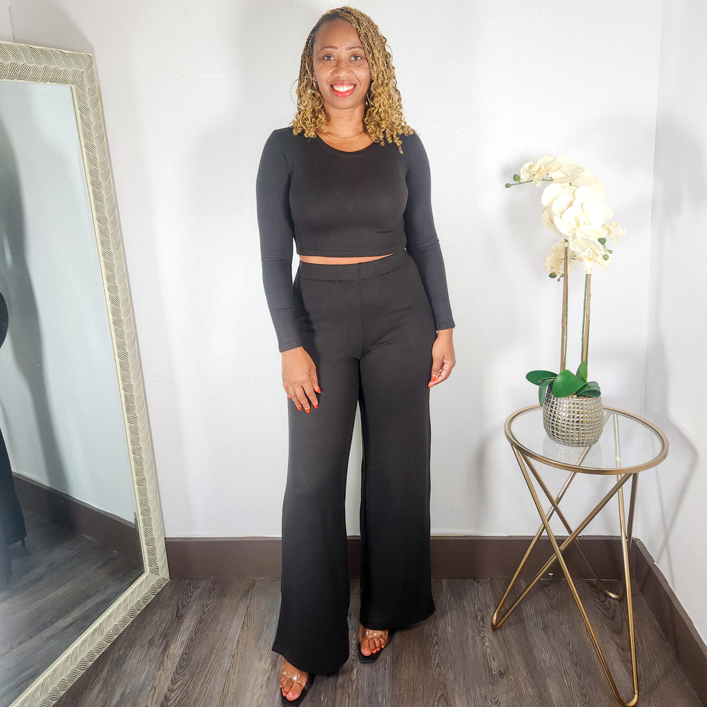 Making Marks | Crop Top & Wide Leg Pant Set - Black