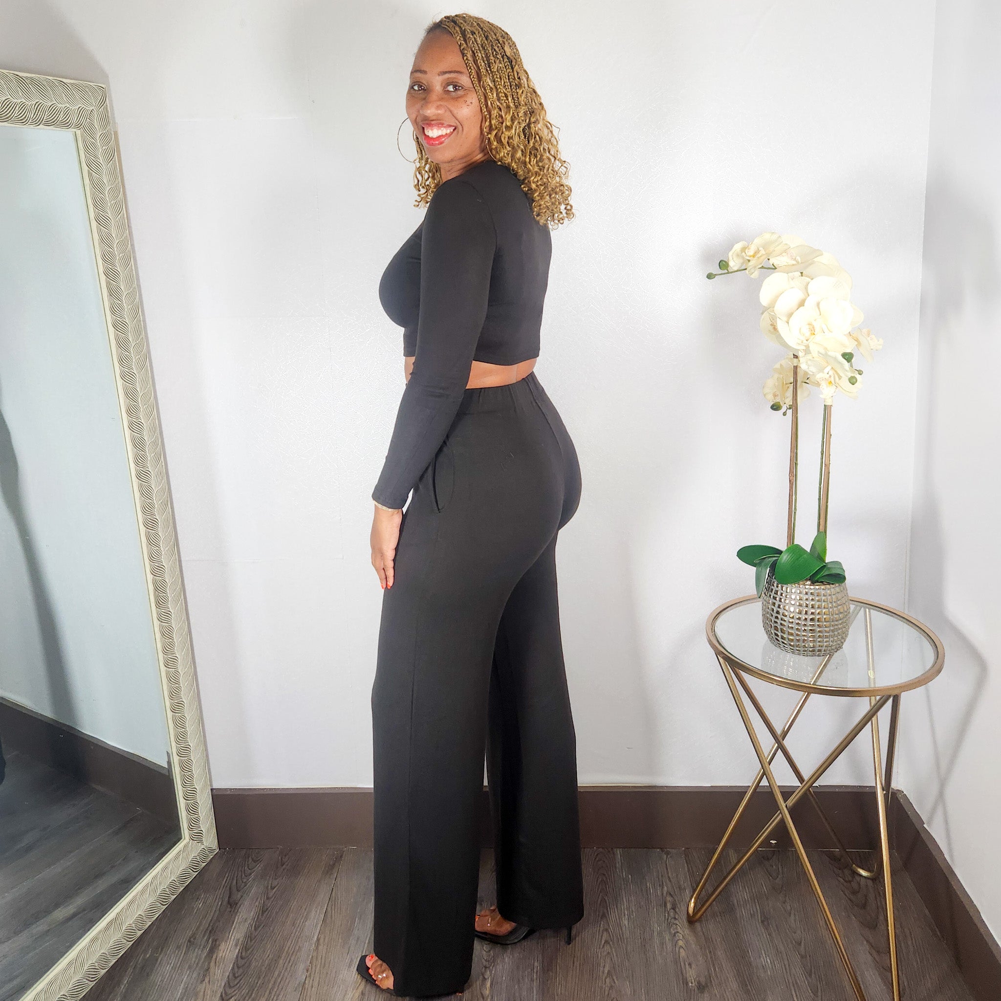 Making Marks | Crop Top & Wide Leg Pant Set - Black