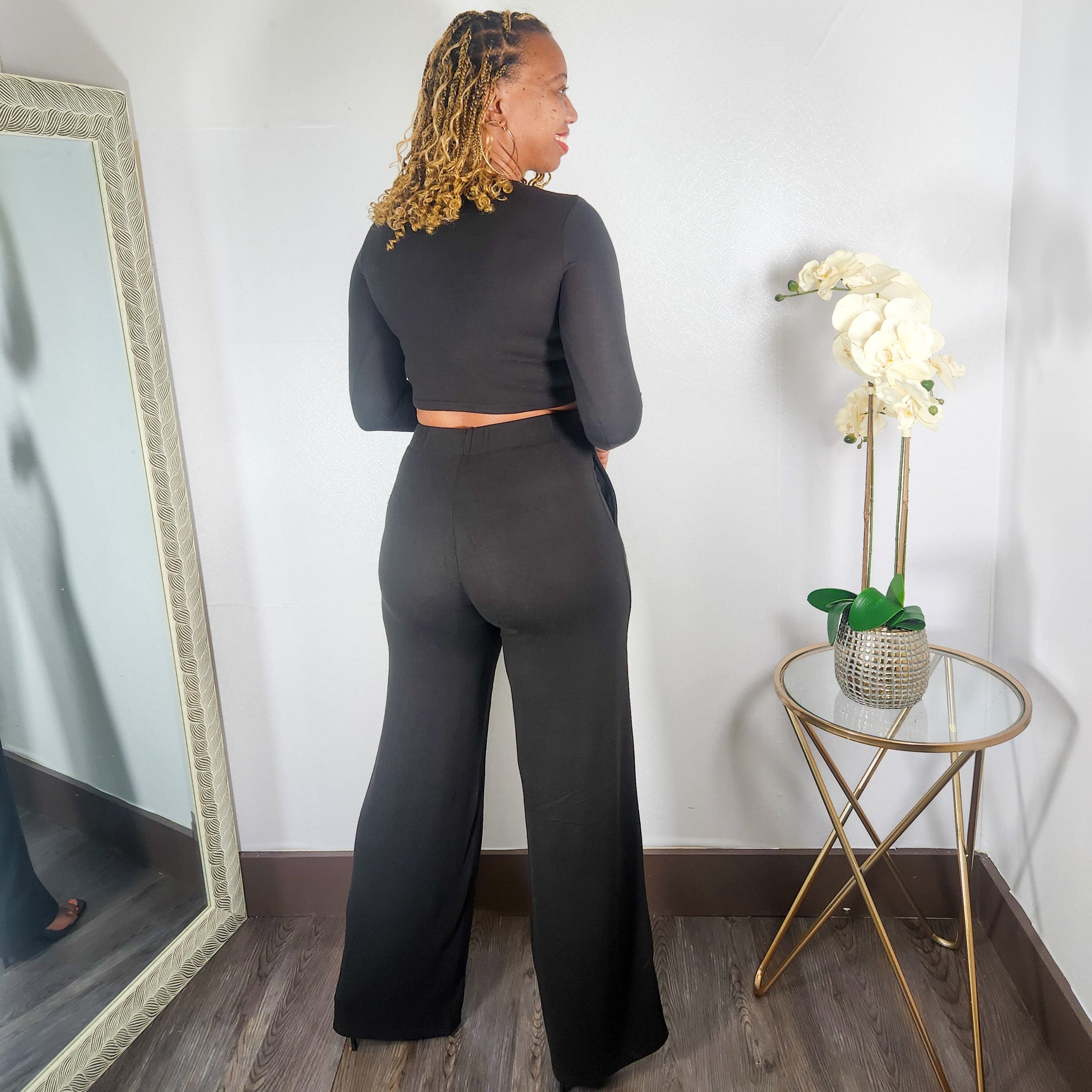 Making Marks | Crop Top & Wide Leg Pant Set - Black