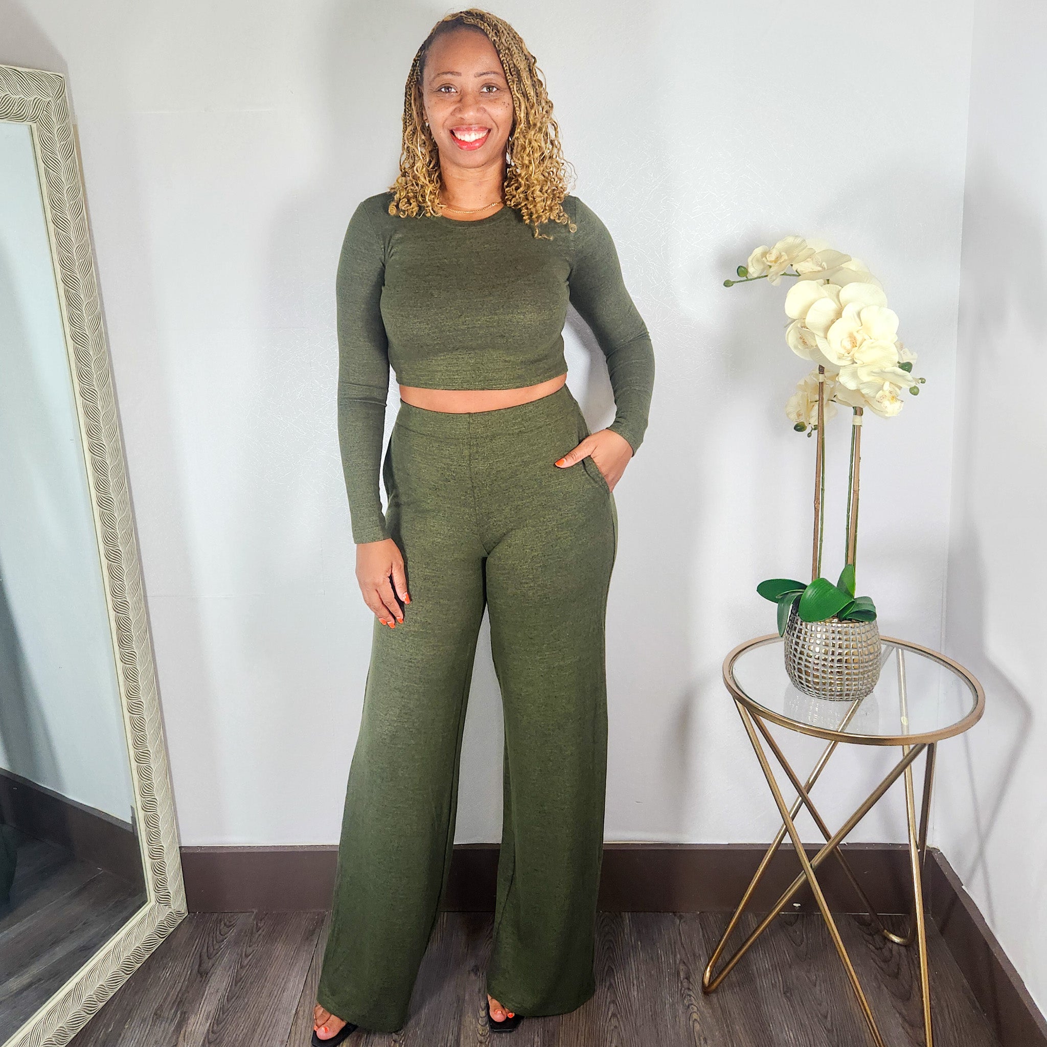 Making Marks | Crop Top & Wide Leg Pant Set -Olive