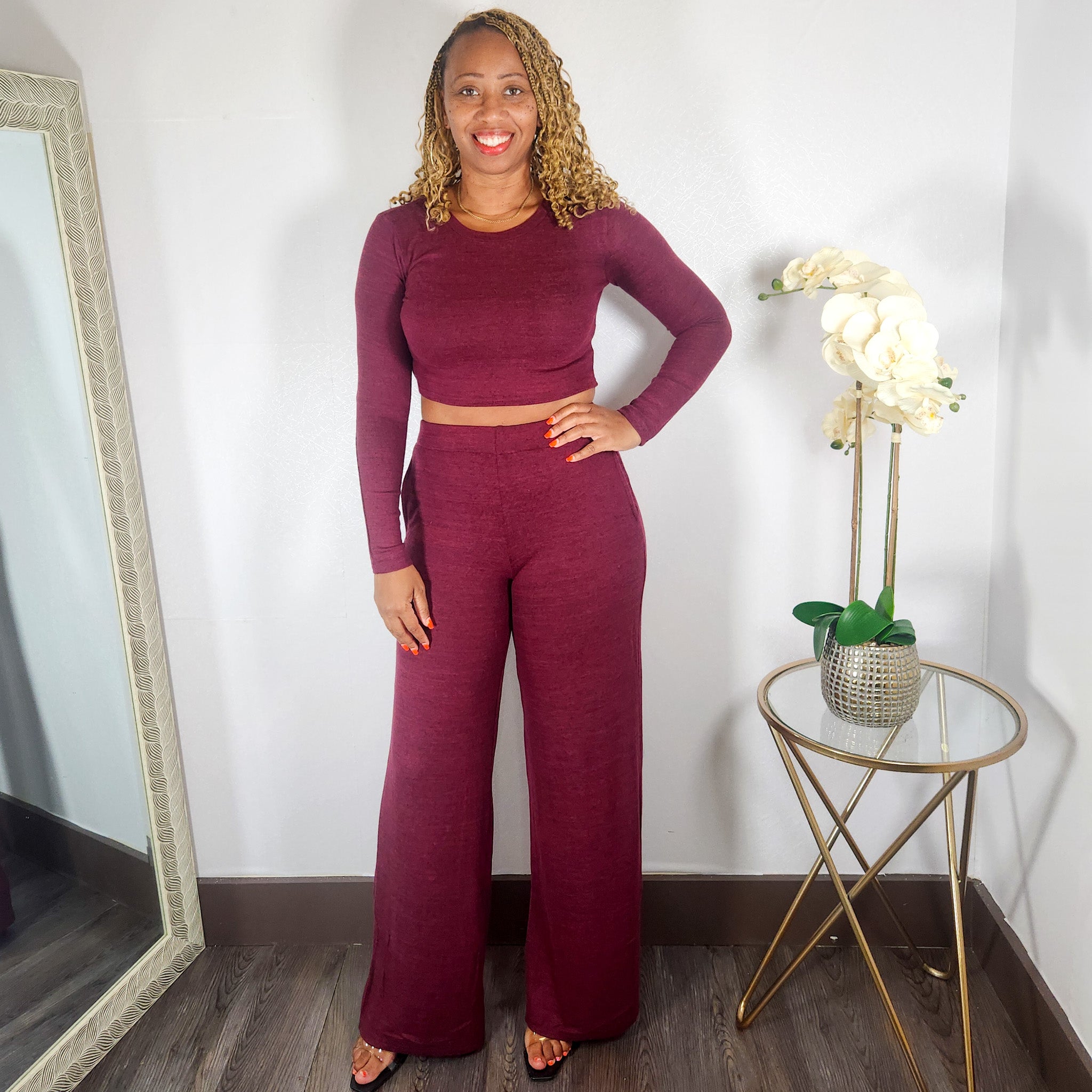 Making Marks | Crop Top & Wide Leg Pant Set - Burgundy