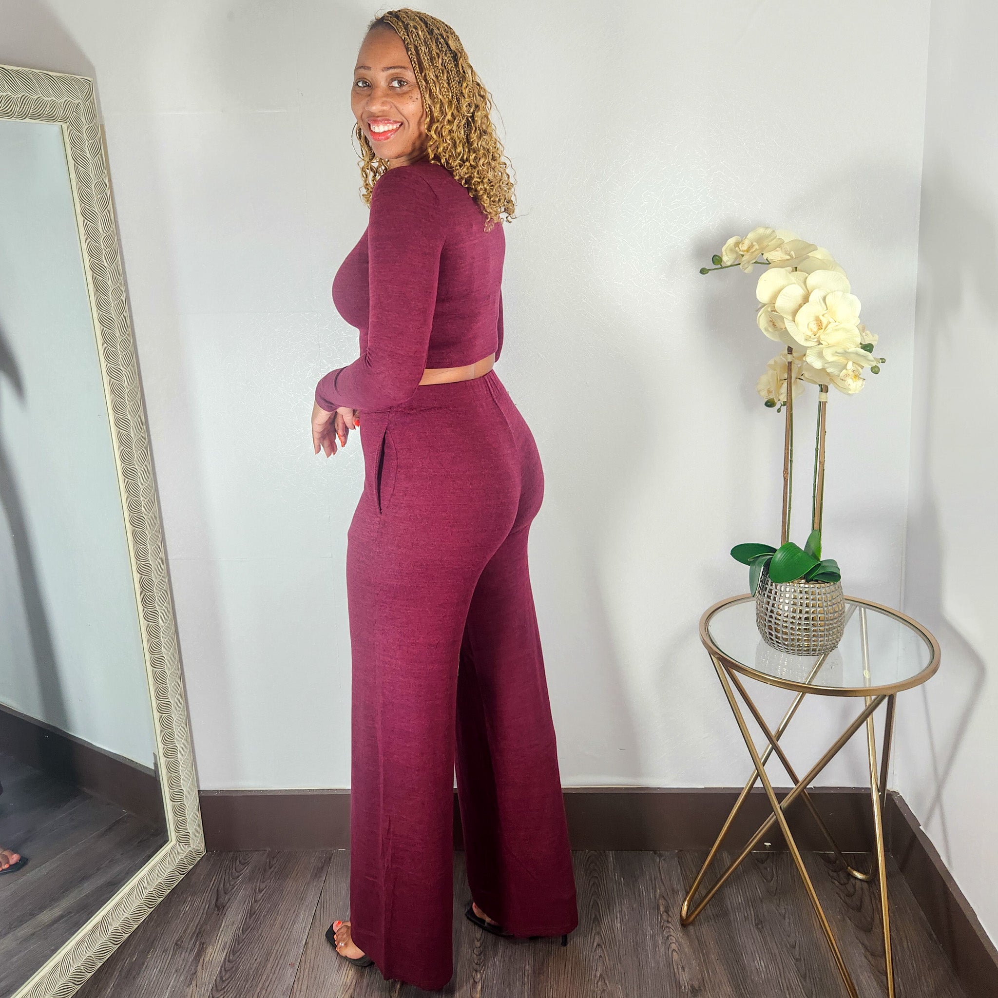 Making Marks | Crop Top & Wide Leg Pant Set - Burgundy