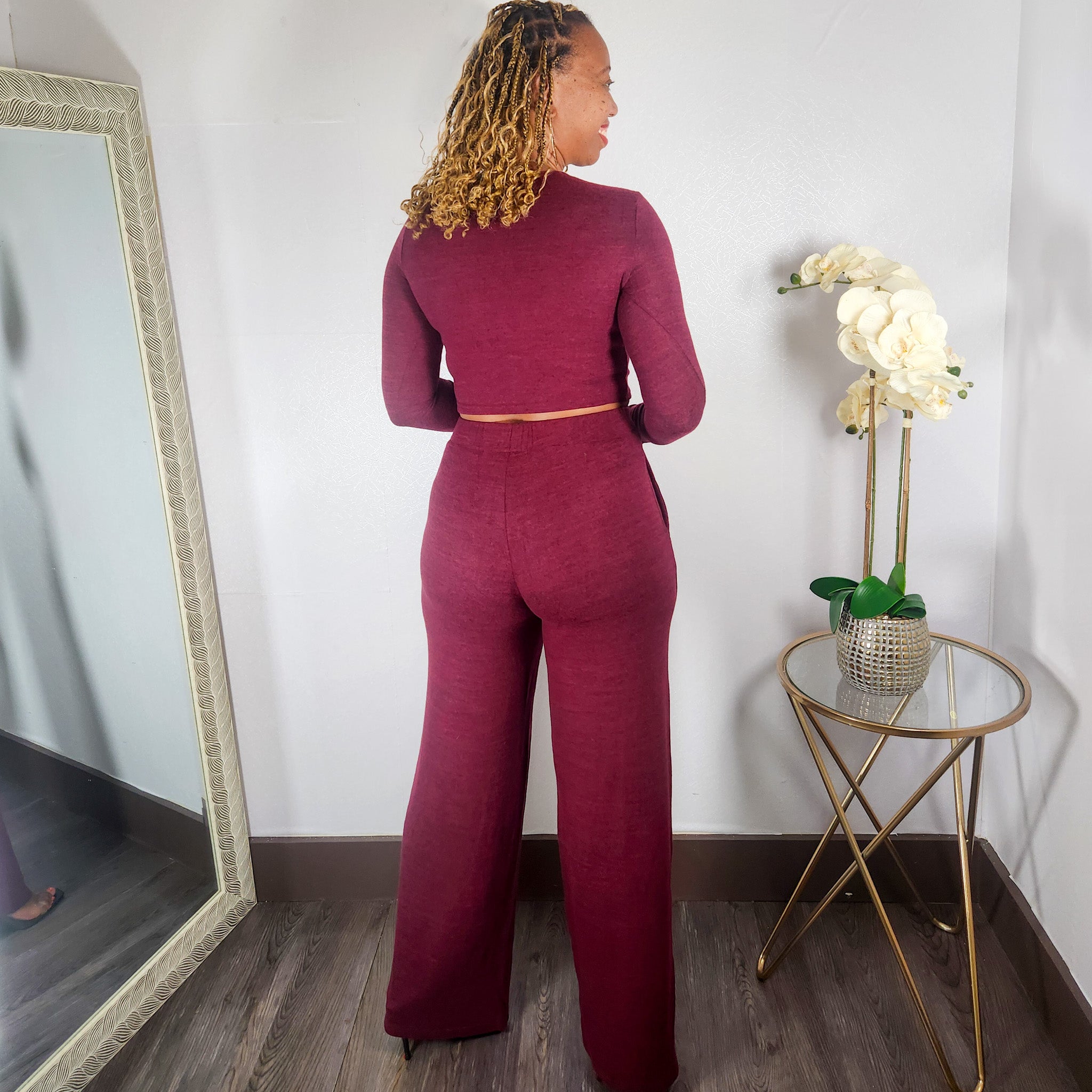 Making Marks | Crop Top & Wide Leg Pant Set - Burgundy