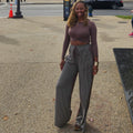 Twisted  | Mid Top & Striped Linen Pant Set - Brown