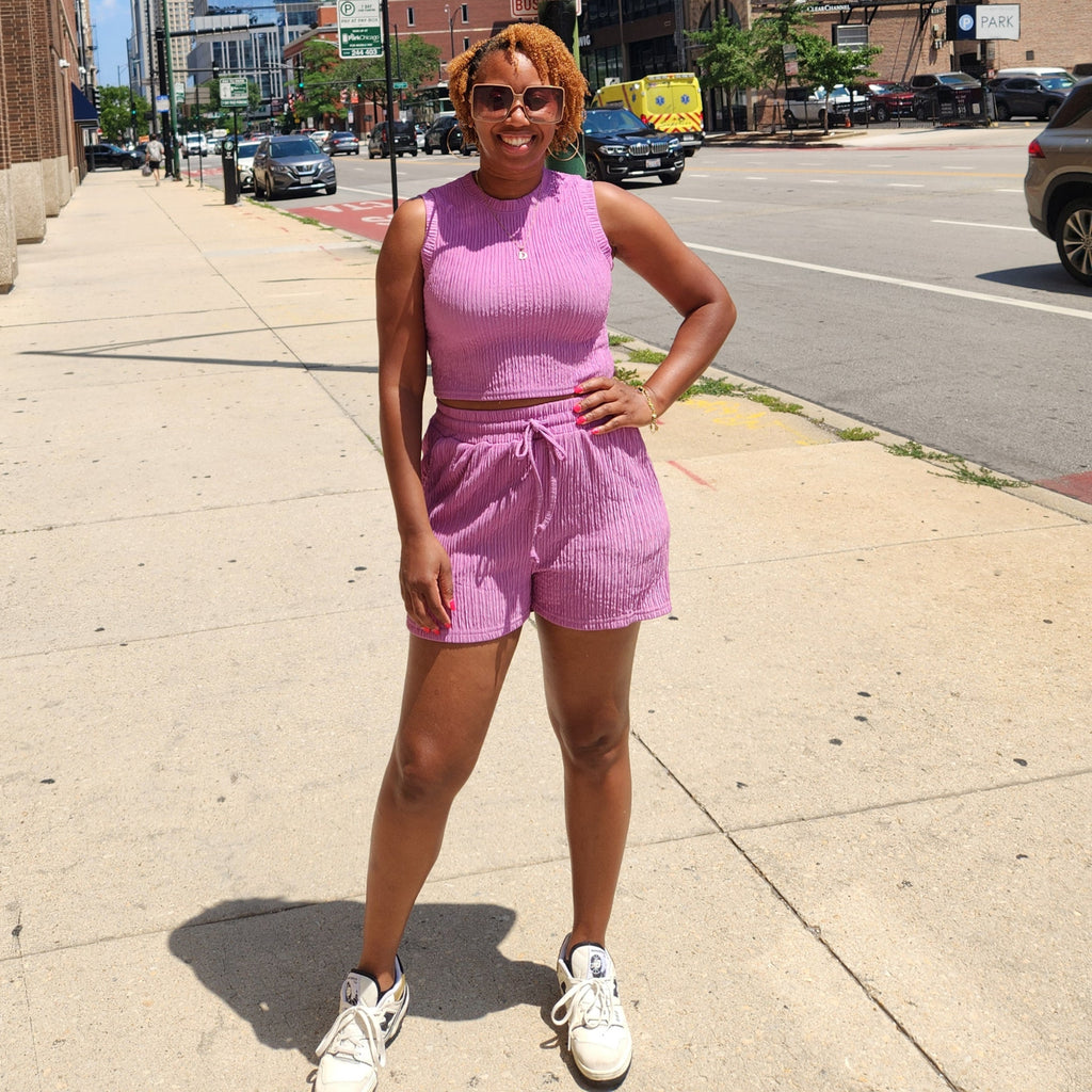 Stay Ready | Crinkle Knit Short Set - Purple