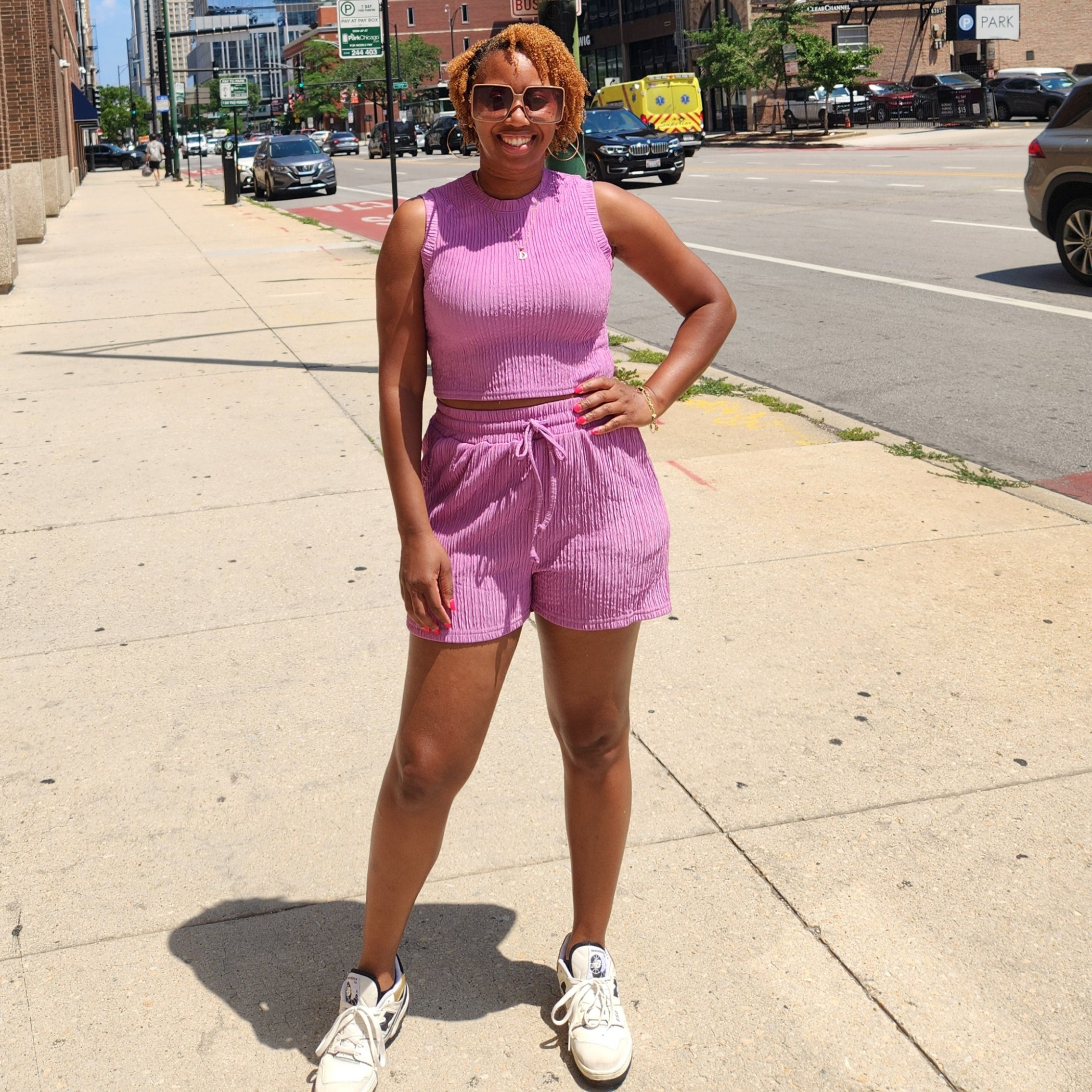 Stay Ready | Crinkle Knit Short Set - Purple