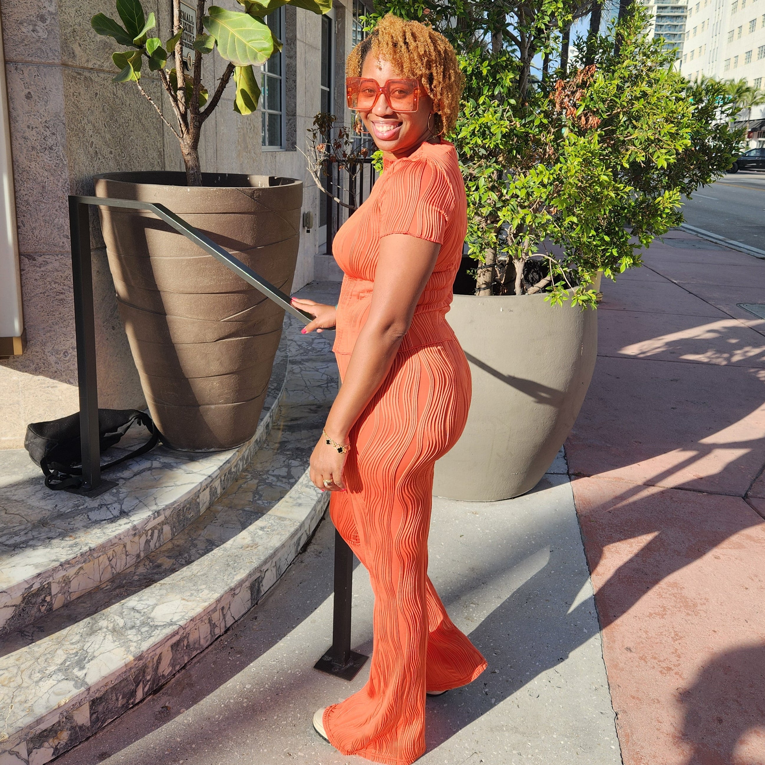 The Kiley Set | Textured Rib Two-Piece - Orange