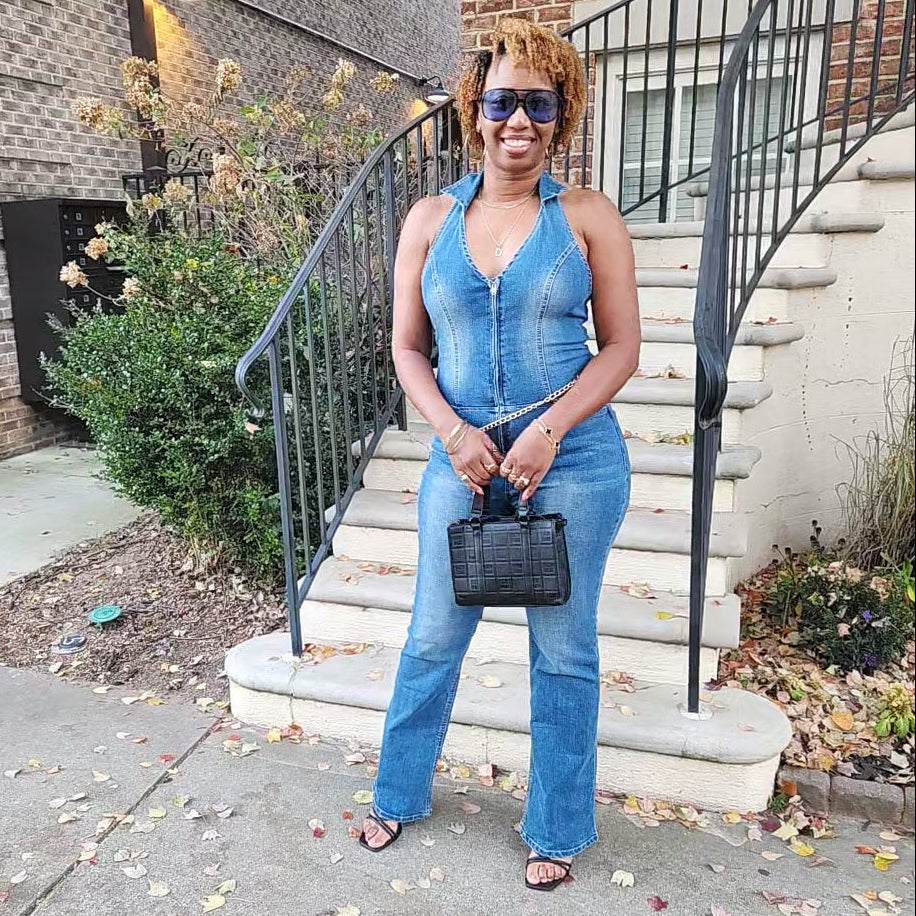 Crush Hour | Denim Halter Jumpsuit - Blue