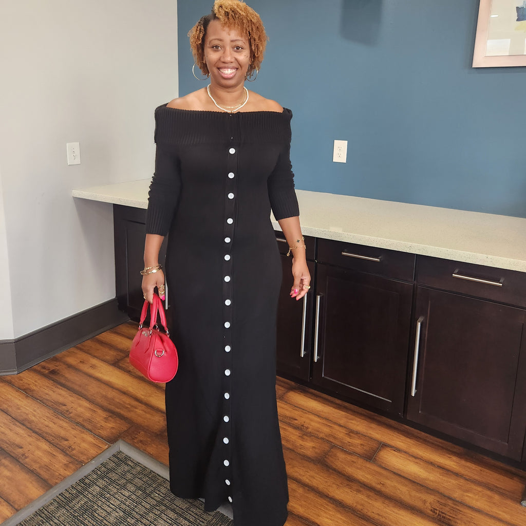 Double Take | Off-Shoulder Button Maxi