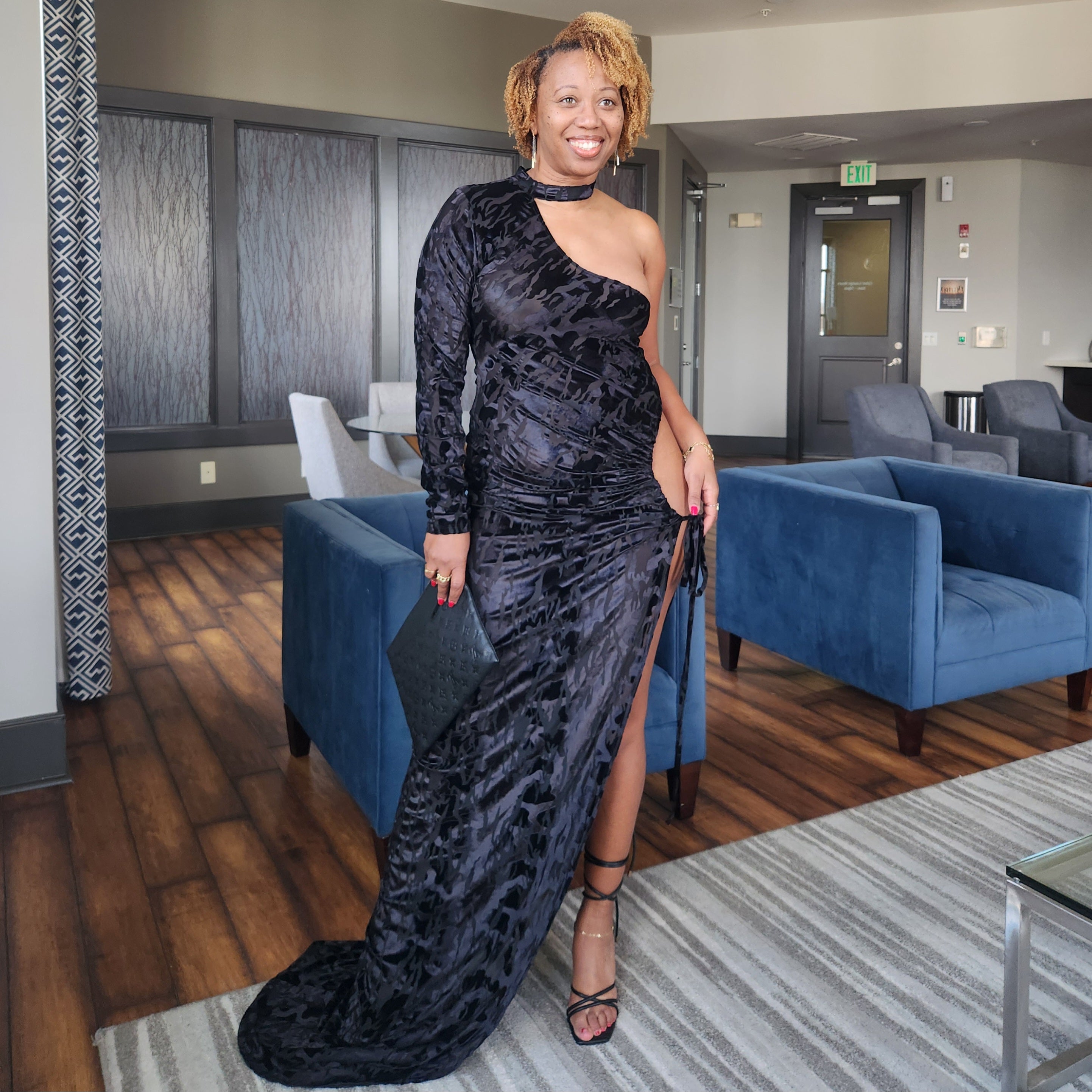 New Era | One-Shoulder Velvet Maxi Dress