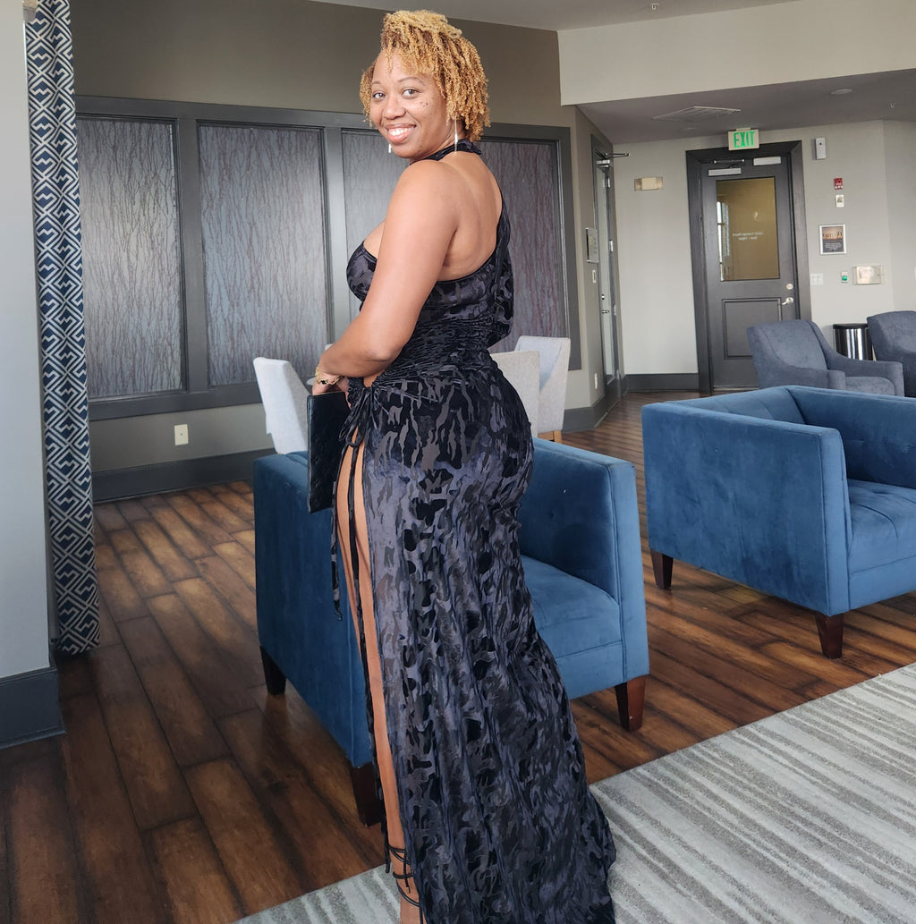 New Era | One-Shoulder Velvet Maxi Dress