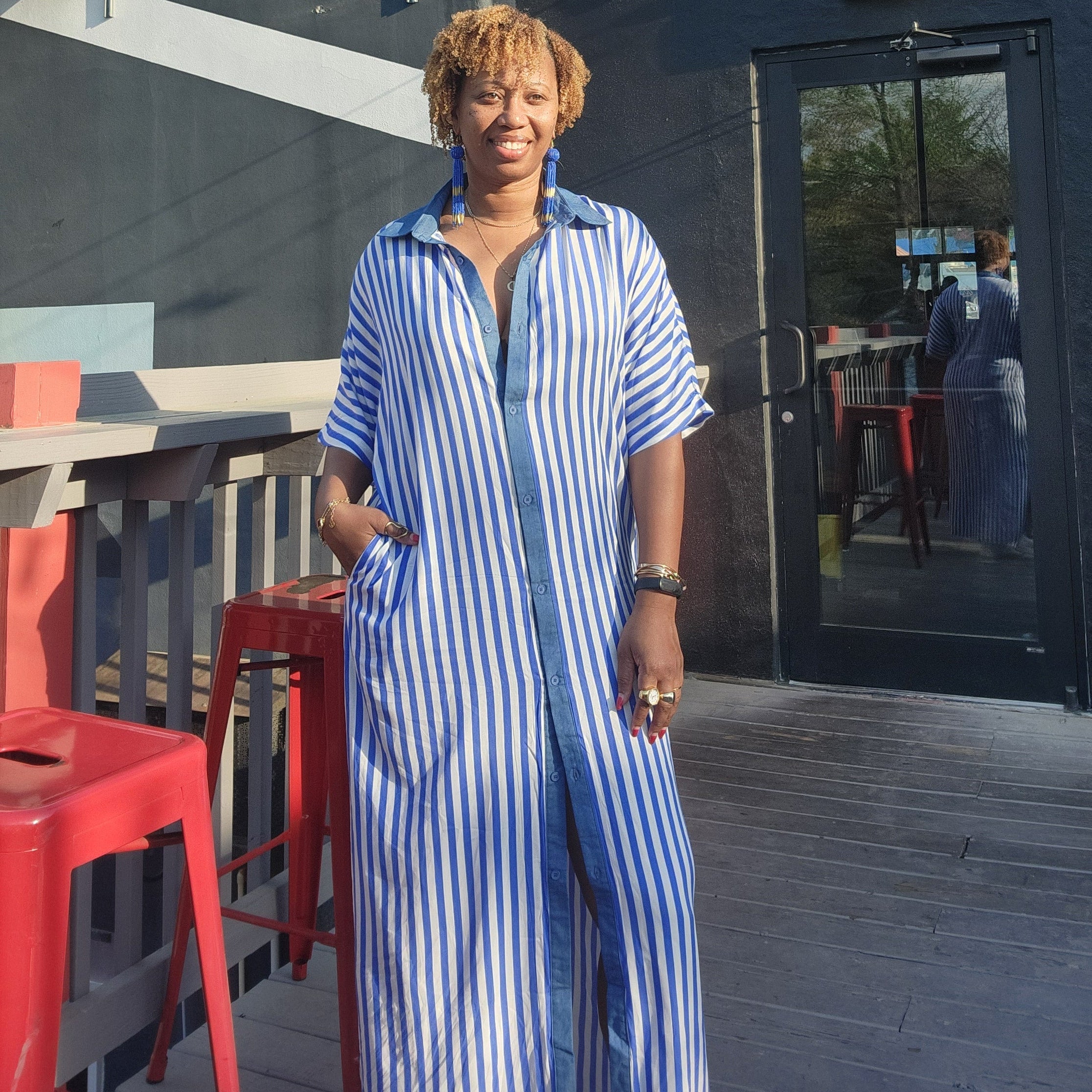 Life's A Breeze | Striped Button Down Shirt Dress - Blue