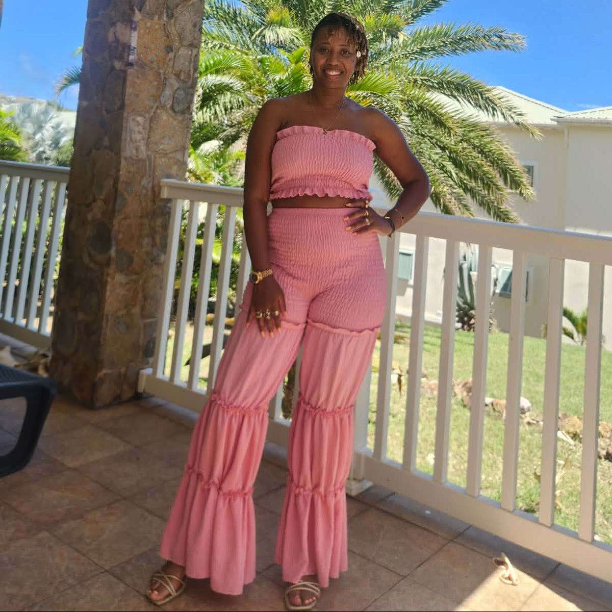 Ruffle Me Up | Smocked Tube Top & Ruffle Pants Set - Pink