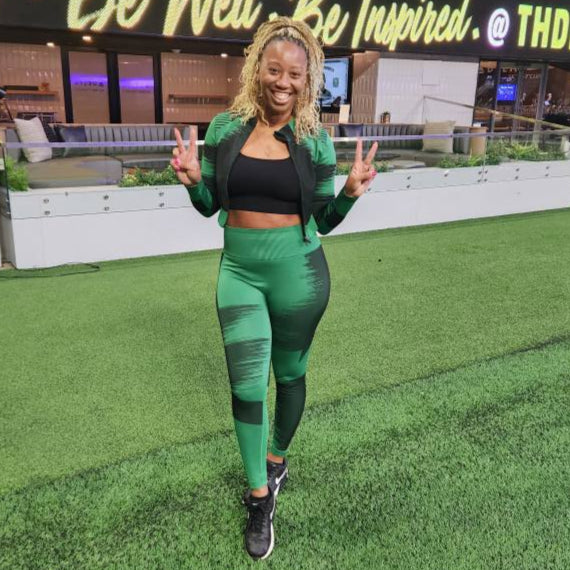 Good Energy | Zip Up Jacket And High Rise Yoga Pant Set - Black/Green