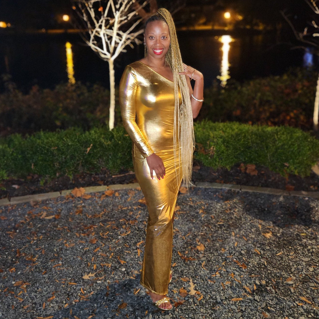 Metallic One | One Shoulder Split Thigh Bodycon Dress