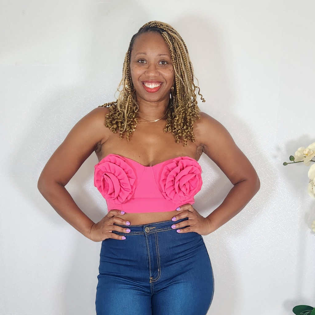 Flower Me | Rosette Bustier Crop Top - Pink