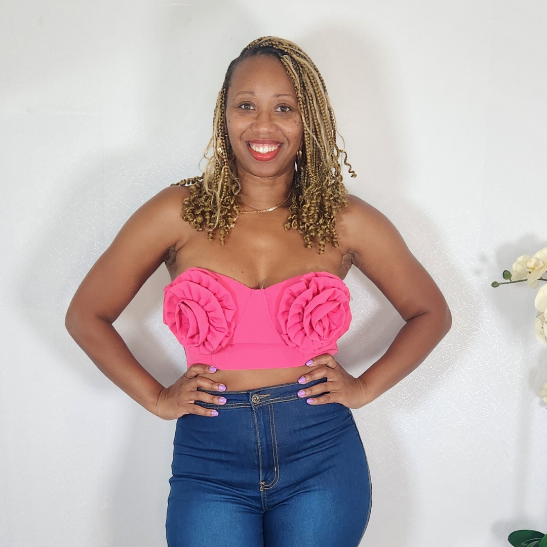 Flower Me | Rosette Bustier Crop Top - Pink