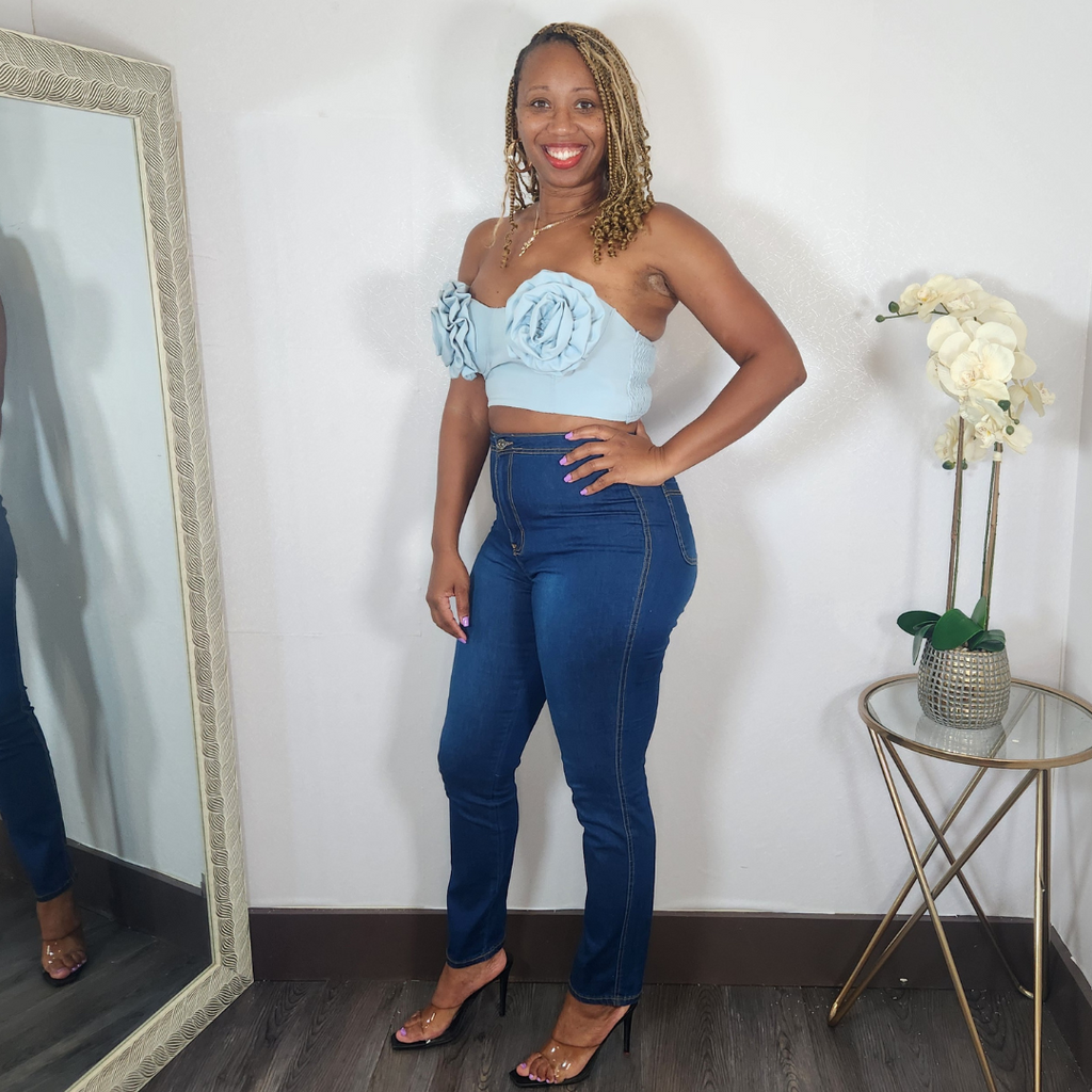 Flower Me | Rosette Bustier Crop Top - Blue