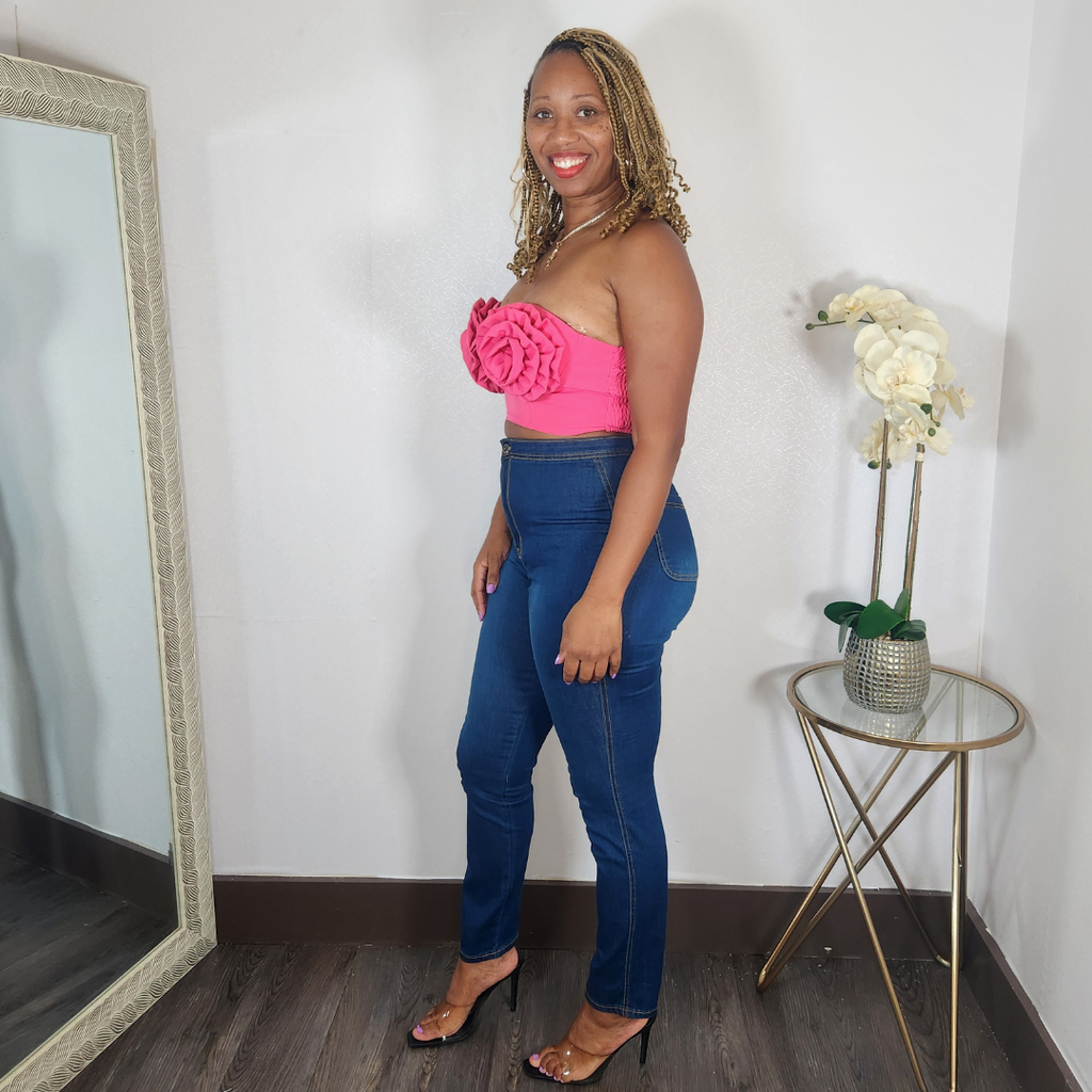 Flower Me | Rosette Bustier Crop Top - Pink
