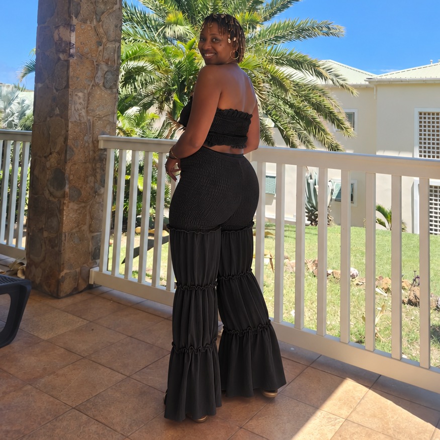 Ruffle Me Up | Smocked Tube Top & Ruffle Pants Set - Black