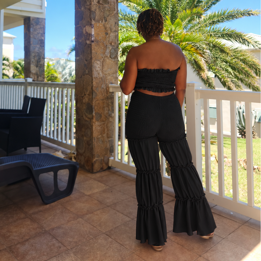 Ruffle Me Up | Smocked Tube Top & Ruffle Pants Set - Black