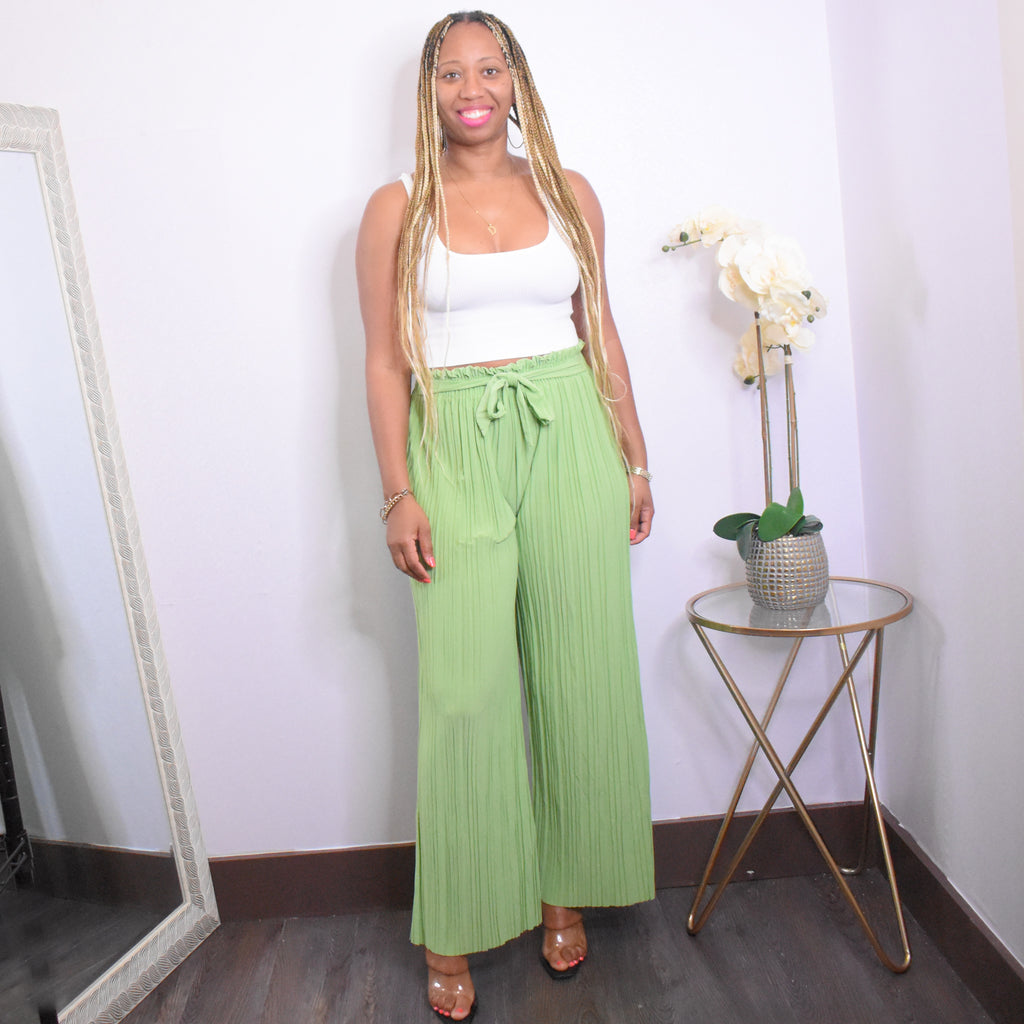 Walk It Out | Loose Wide Leg Pant - Herb