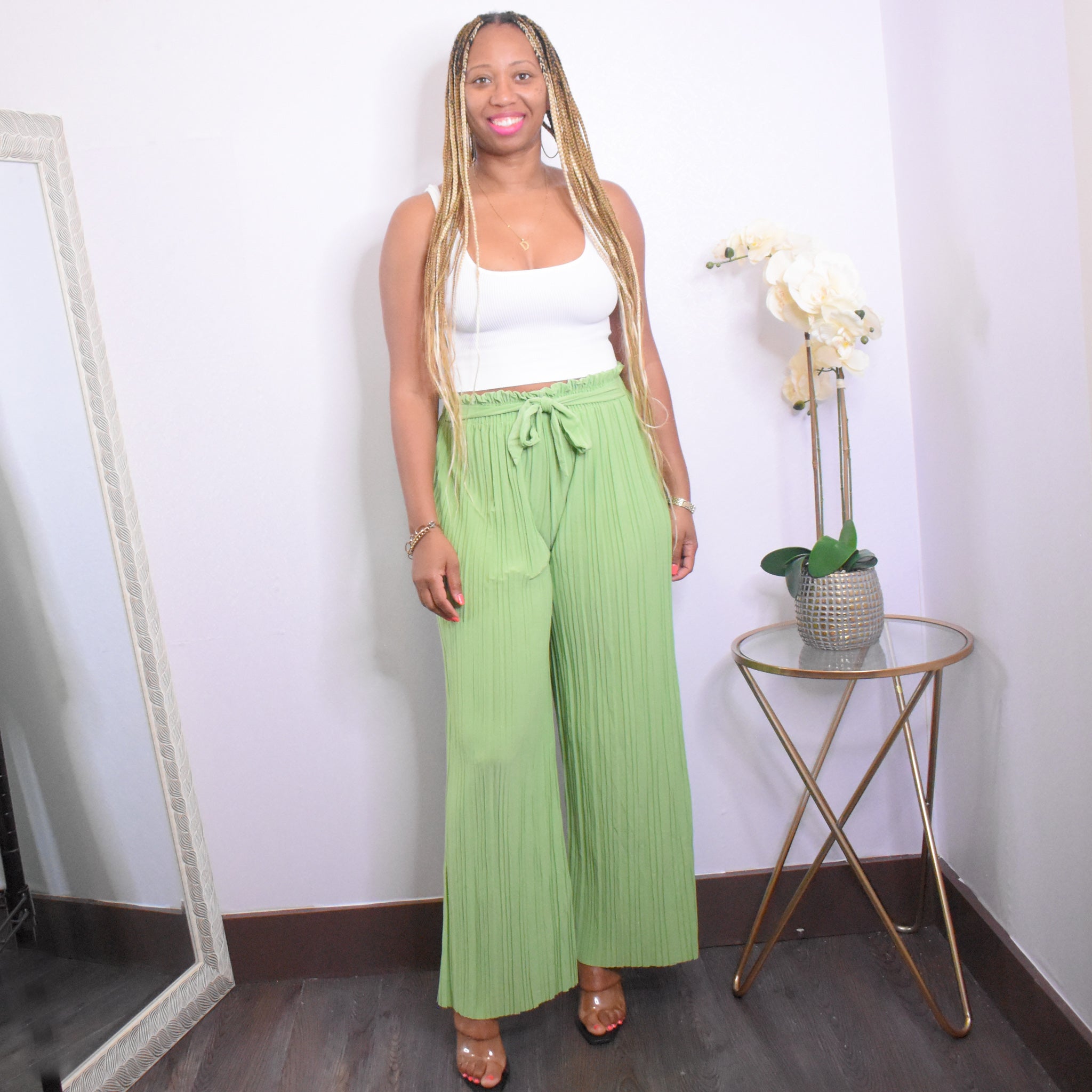 Walk It Out | Loose Wide Leg Pant - Herb