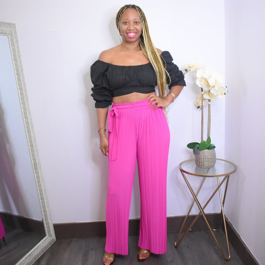 Walk It Out | Loose Wide Leg Pant - Fuchsia