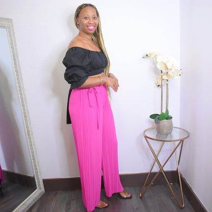 Walk It Out | Loose Wide Leg Pant - Fuchsia