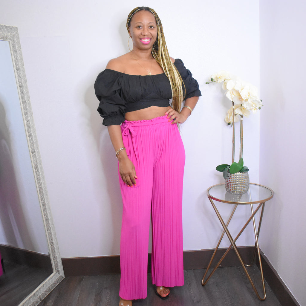 Walk It Out | Loose Wide Leg Pant - Fuchsia