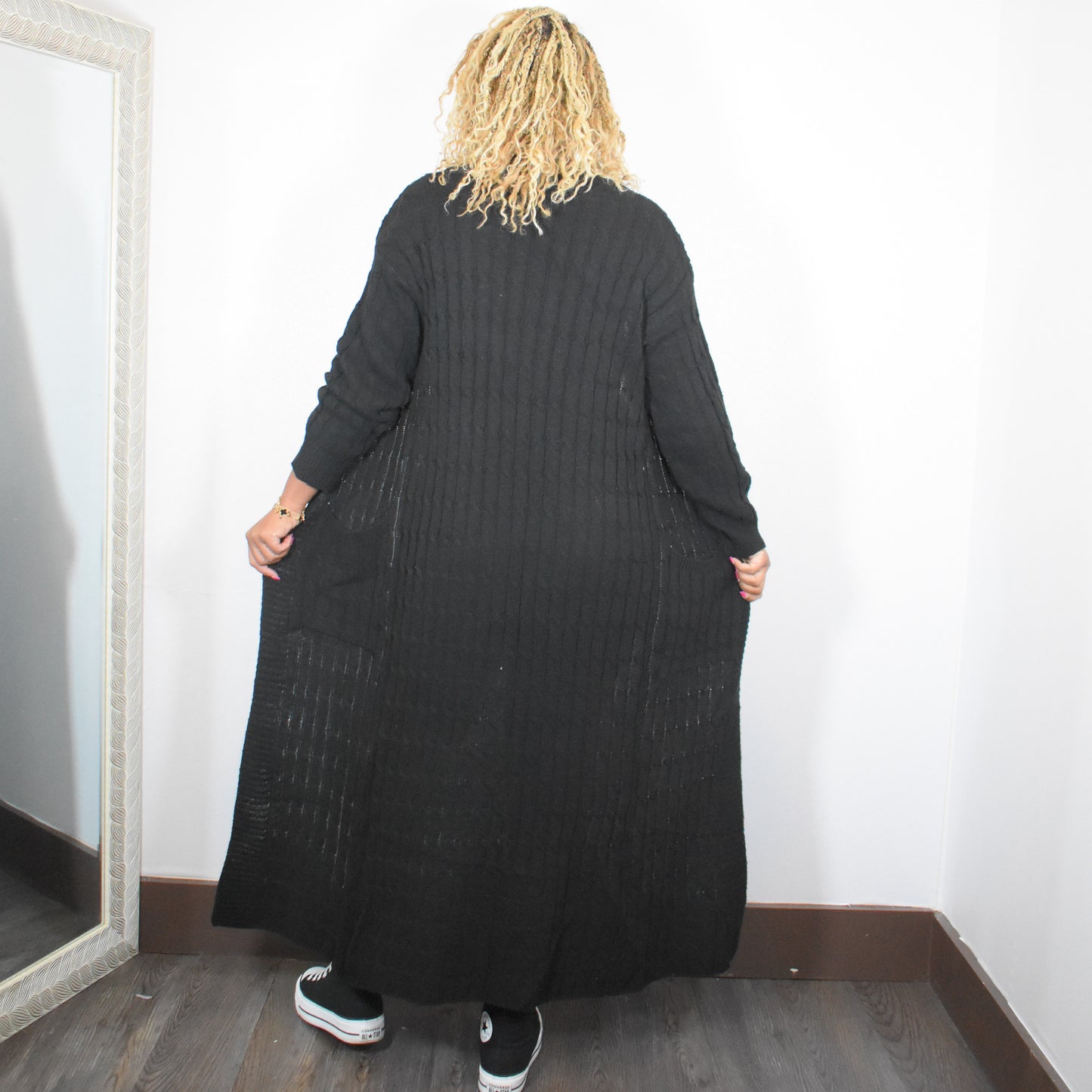 Staying In | Knit Long Cardigan Sweater - Black