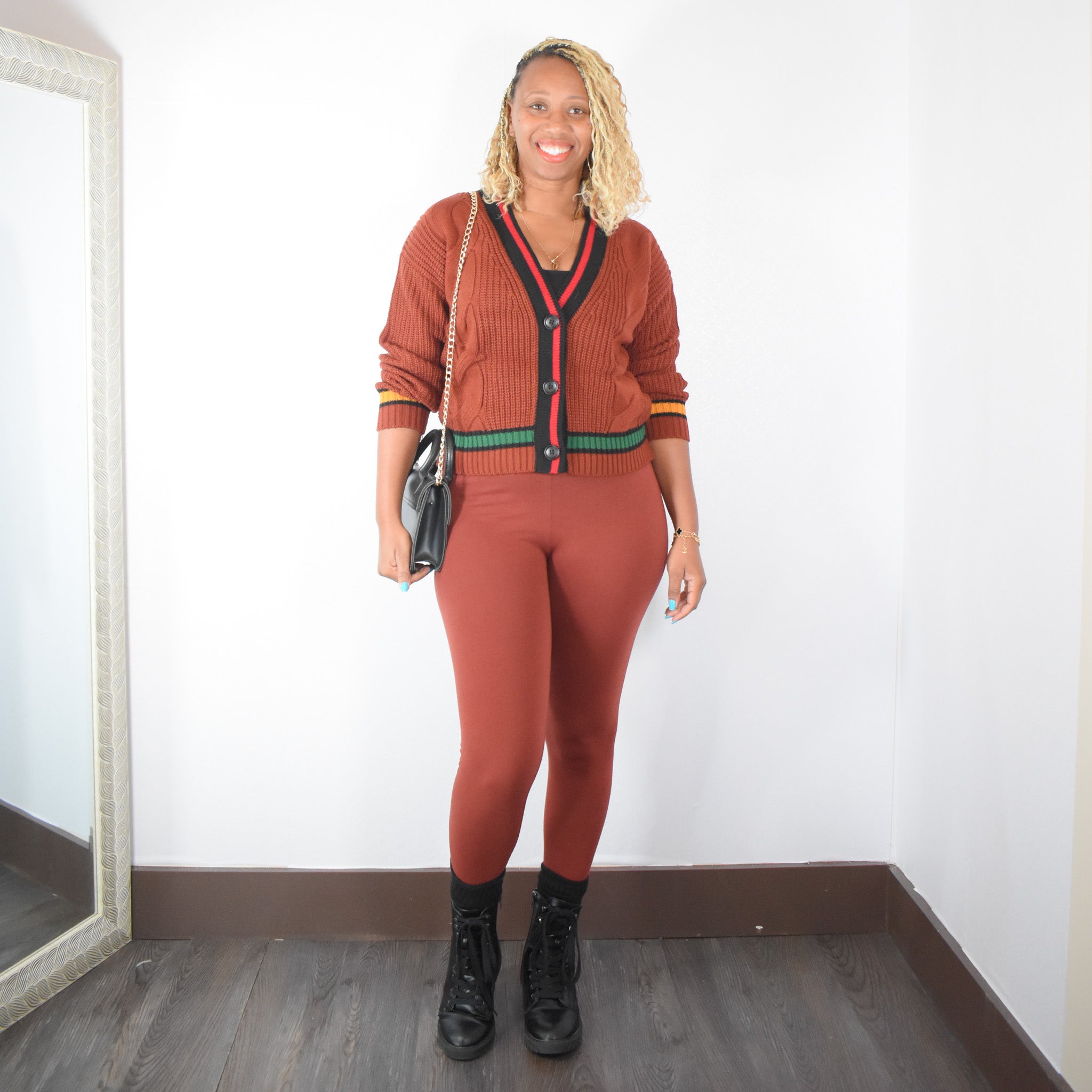 Mix It Up | Cable Knit Cardigan And Legging Set - Rust