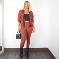 Mix It Up | Cable Knit Cardigan And Legging Set - Rust