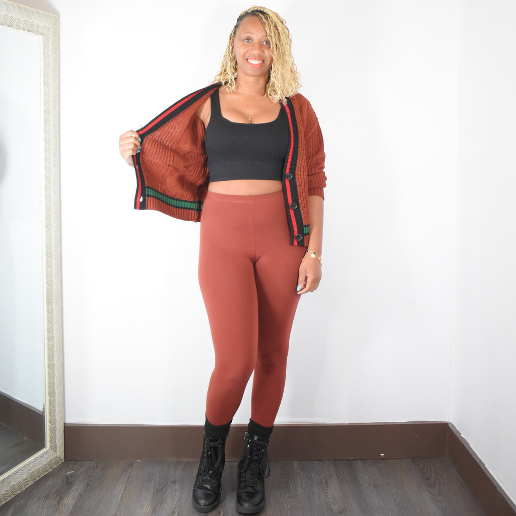 Mix It Up | Cable Knit Cardigan And Legging Set - Rust