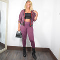 Mix It Up | Cable Knit Cardigan And Legging Set - Eggplant