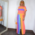 Candy | Multi Color Stripe Crop Top And Pant Set