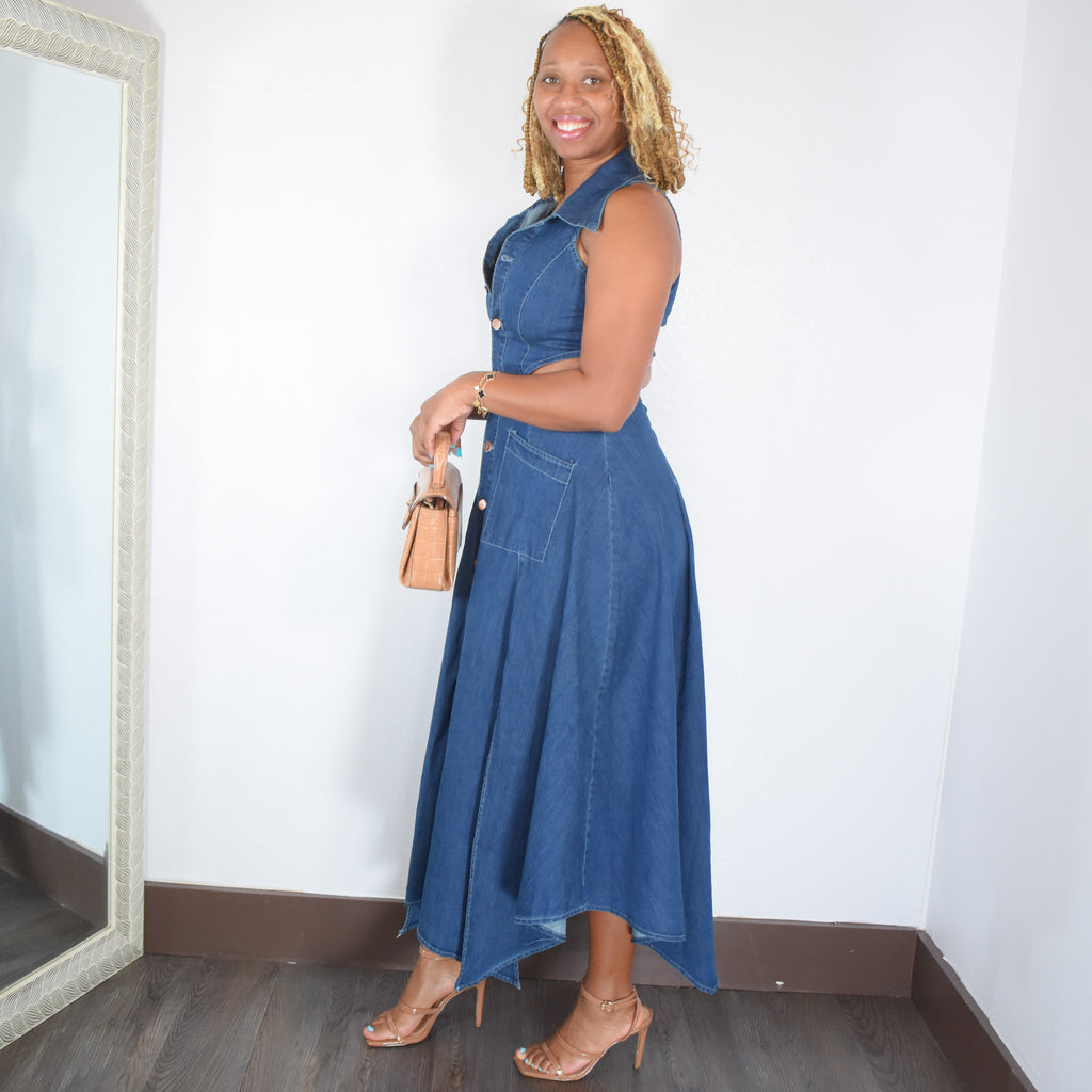 Like Her | Denim Maxi Open Back Dress